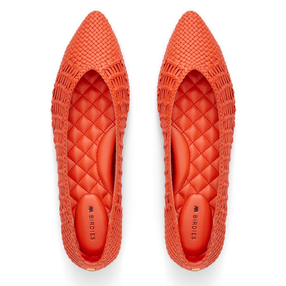 BIRDIES ✘ NEW The Goldfinch Tiger Lily Woven Pointed Ballet Flats Orange, 8.5